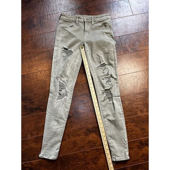 American Eagle next level Stretch Distressed Green Jeans Women’s Size 4 - Picture 1 of 5